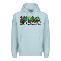 Blue Mist Peace Love Peacock Bass Premium Hoodie - LillyAllenDesigns