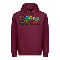 Burgundy Peace Love Peacock Bass Premium Hoodie - LillyAllenDesigns