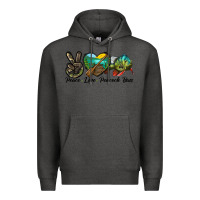 Charcoal Heather Peace Love Peacock Bass Premium Hoodie - LillyAllenDesigns