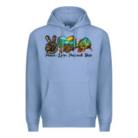 Colony Blue Peace Love Peacock Bass Premium Hoodie - LillyAllenDesigns
