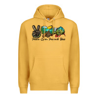 Mustard Peace Love Peacock Bass Premium Hoodie - LillyAllenDesigns