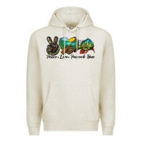 Oatmeal Heather Peace Love Peacock Bass Premium Hoodie - LillyAllenDesigns