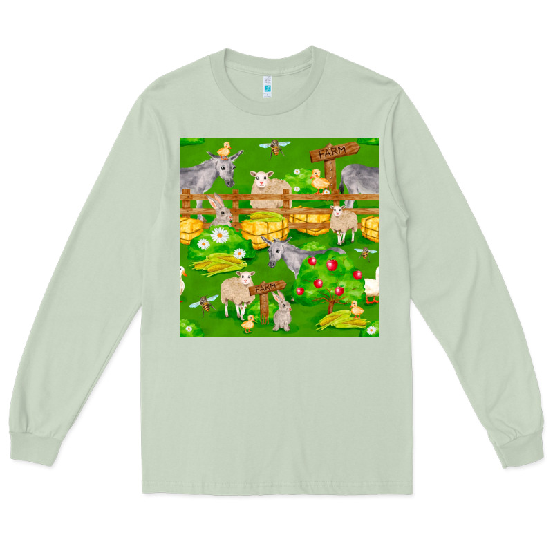 Farm Life Seamless Pattern Long Sleeve Tee by FaDigitalArtStudio | Teevron