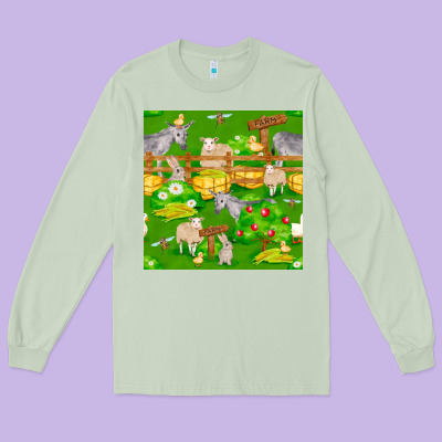 Farm Life Seamless Pattern Long Sleeve Tee Designed By Fadigitalartstudio