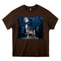 Chocolate Brown wolf howling at the moon Heavy Core Tee - TumblerDesignByShophia