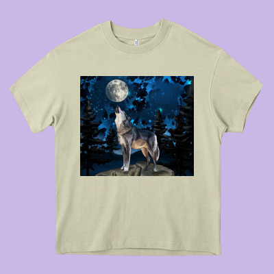 Wolf Howling At The Moon Heavy Core Tee Designed By Tumblerdesignbyshophia