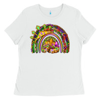 White mardi gras rainbow Ladies Tee - OliviaCreatesArt