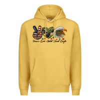 Antique Gold peace love bald head eagle Premium Hoodie - LillyAllenDesigns