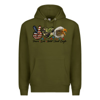 Army Green peace love bald head eagle Premium Hoodie - LillyAllenDesigns