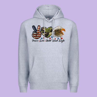 Peace Love Bald Head Eagle Premium Hoodie Designed By Lillyallendesigns