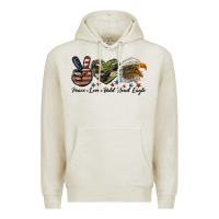 Oatmeal Heather peace love bald head eagle Premium Hoodie - LillyAllenDesigns