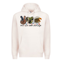 Pale Pink peace love bald head eagle Premium Hoodie - LillyAllenDesigns