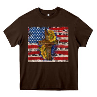 Chocolate Brown jesus christ with american flag Heavy Core Tee - TumblerDesignByShophia