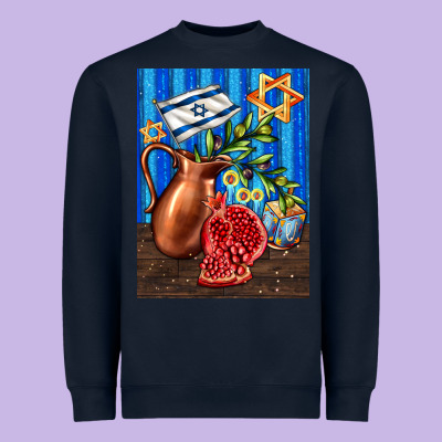 Hanukkah Table With Oil Pitcher Heavyweight Sweatshirt Designed By Adodesignshop