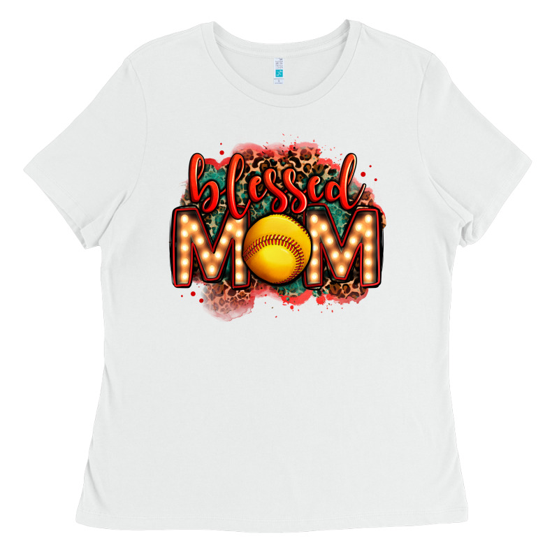 Blessed Softball Mom Lightbulb Letters Ladies Tee by OliviaCreatesArt | Teevron
