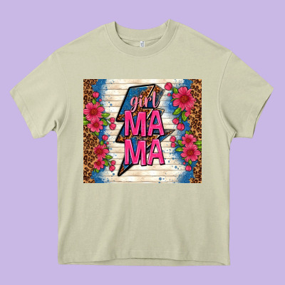 Girl Mama Thunder With Flowers Heavy Core Tee Designed By Tumblerdesignbyshophia