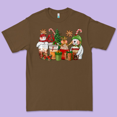 Christmas Polar Bear Reindeer And Snowman Coffee C Premium Tee Designed By Cowgirlartshop
