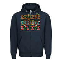 Navy believe believe believe Zipper Hoodie - AdoDesignShop