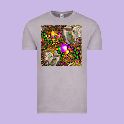 Mardi Gras Cow Leopard Seamless Pattern Vintage Tee Designed By Fadigitalartstudio