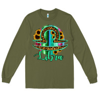 Army Green Libra Zodiac Sign Sunflower Leopard Serape Long Sleeve Tee - RanaPortraitStore