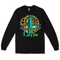 Black Libra Zodiac Sign Sunflower Leopard Serape Long Sleeve Tee - RanaPortraitStore