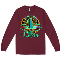 Burgundy Libra Zodiac Sign Sunflower Leopard Serape Long Sleeve Tee - RanaPortraitStore