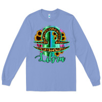 Colony Blue Libra Zodiac Sign Sunflower Leopard Serape Long Sleeve Tee - RanaPortraitStore