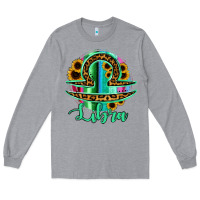 Heather Grey Libra Zodiac Sign Sunflower Leopard Serape Long Sleeve Tee - RanaPortraitStore