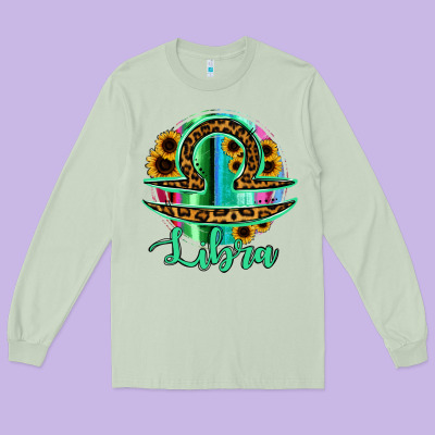 Libra Zodiac Sign Sunflower Leopard Serape Long Sleeve Tee Designed By Ranaportraitstore