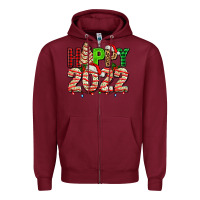 Burgundy happy 2022 with christmas tree cake Zipper Hoodie - AdoDesignShop