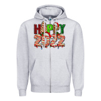 Heather Grey happy 2022 with christmas tree cake Zipper Hoodie - AdoDesignShop