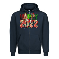 Navy happy 2022 with christmas tree cake Zipper Hoodie - AdoDesignShop
