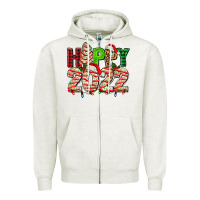 Oatmeal Heather happy 2022 with christmas tree cake Zipper Hoodie - AdoDesignShop