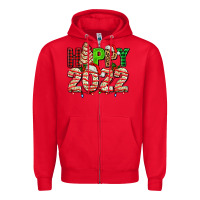 Red happy 2022 with christmas tree cake Zipper Hoodie - AdoDesignShop