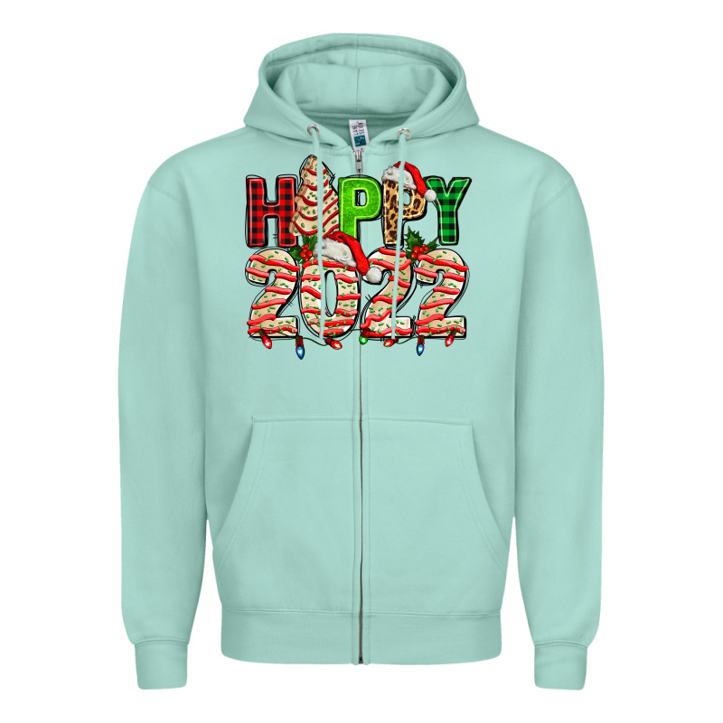 Happy 2022 With Christmas Tree Cake Zipper Hoodie by AdoDesignShop | Teevron