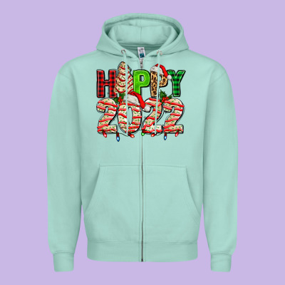 Happy 2022 With Christmas Tree Cake Zipper Hoodie Designed By Adodesignshop