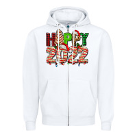 White happy 2022 with christmas tree cake Zipper Hoodie - AdoDesignShop