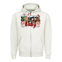 Oatmeal Heather santa baby with santa and christmas tree cake Zipper Hoodie - AdoDesignShop