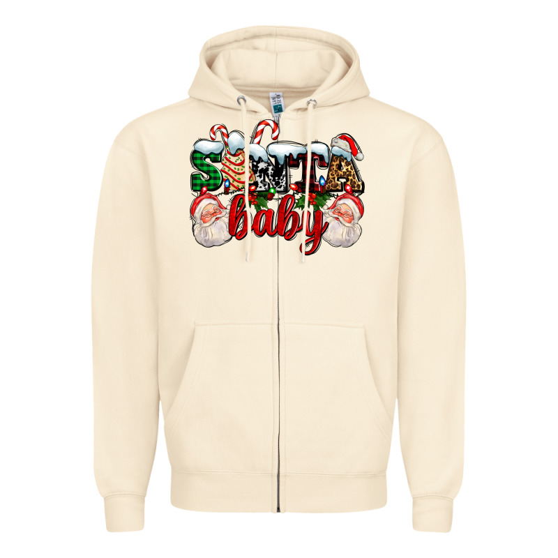 Santa Baby With Santa And Christmas Tree Cake Zipper Hoodie by AdoDesignShop | Teevron