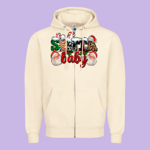 Santa Baby With Santa And Christmas Tree Cake Zipper Hoodie Designed By Adodesignshop
