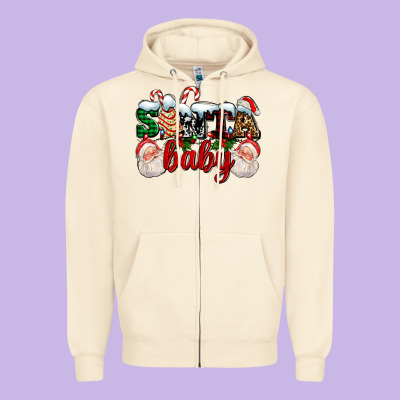 Santa Baby With Santa And Christmas Tree Cake Zipper Hoodie Designed By Adodesignshop