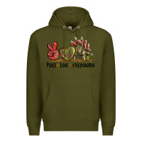 Army Green Peace Love Stegosaurus Premium Hoodie - LillyAllenDesigns