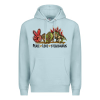 Blue Mist Peace Love Stegosaurus Premium Hoodie - LillyAllenDesigns