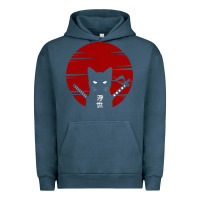 Pigment Midnight Navy ninja cat japanese Urban Hoodie - DesigneFamous