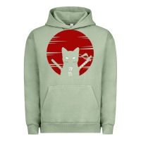 Pigment Oil Green ninja cat japanese Urban Hoodie - DesigneFamous