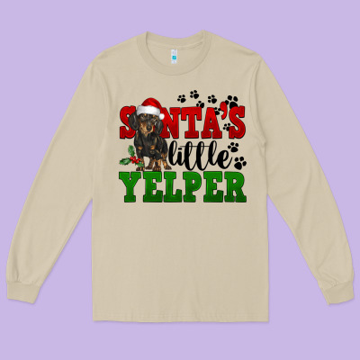 Santa's Little Yelper Long Sleeve Tee Designed By Fadigitalartstudio