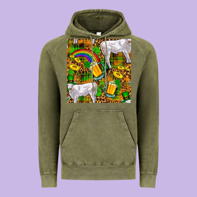St. Patricks Cow With Rainbow And Beer Seamless Vintage Hoodie Designed By Fadigitalartstudio