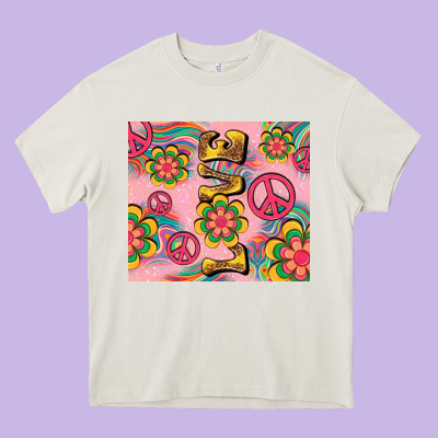 Peace Love Hippie Daisy Heavy Core Tee Designed By Tumblerdesignbyshophia