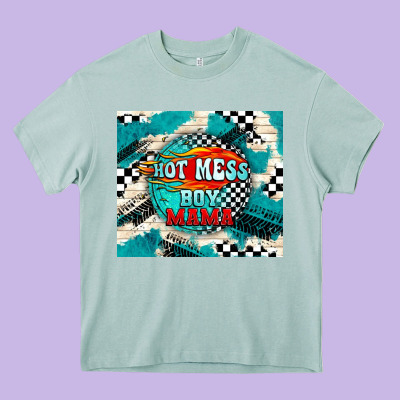 Hot Mess Boy Mama With Fire Heavy Core Tee Designed By Tumblerdesignbyshophia