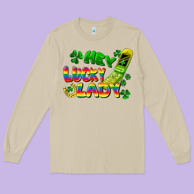 Hey Lucky Lady Flip Phone Long Sleeve Tee Designed By Fadigitalartstudio